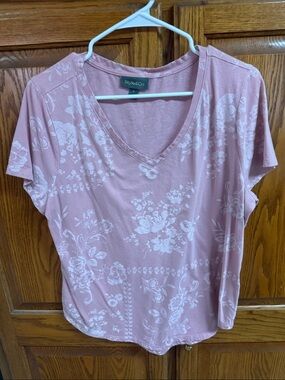 Style & Co. Women's Pink Floral V-Neck Tee size xl